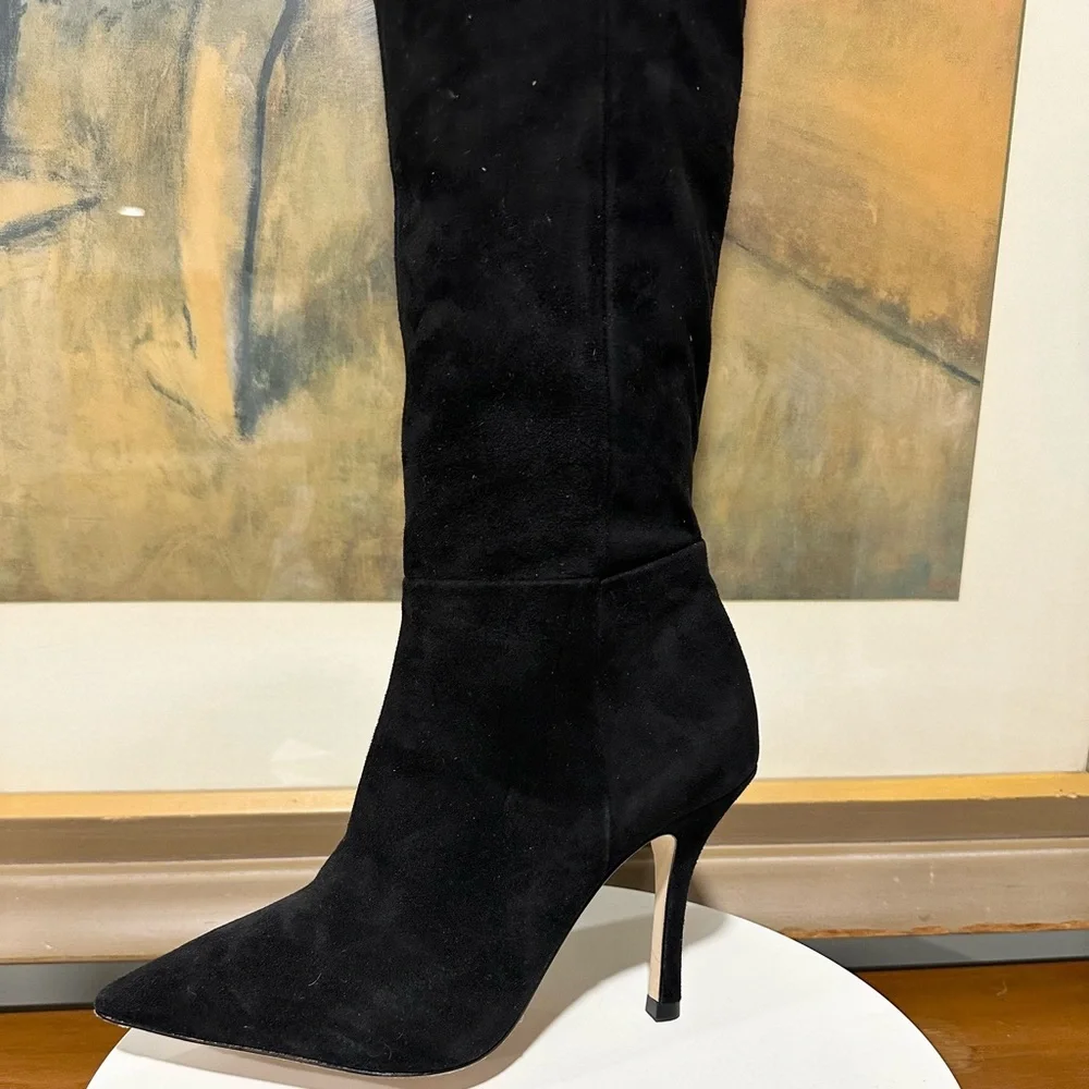 🌹LARROUDE🌹Kate Pointed Toe Over The Knee Boot in Black Suede Size: 7